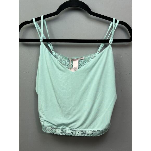 Victoria's‎ Secret Tank Top Womens Large Aqua Blue Lace Trim Double Strap New - Picture 1 of 7